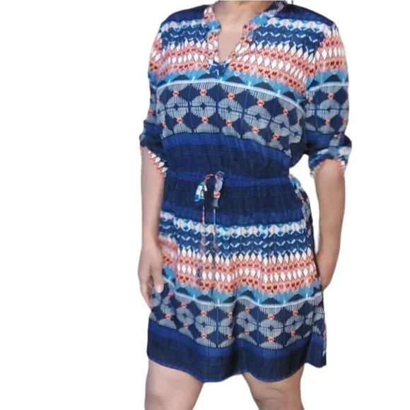 Bebop Orange White Blue Mini Dress Size Large - Picture 9 of 16